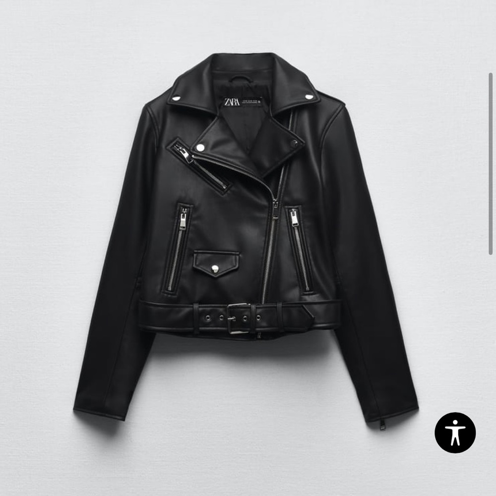 Zara Faux Leather Biker Jacket Women’s Leather Jacket | Color Black | Size M